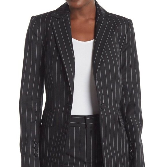 Frame Denim Black Pinstripe Classic Wool Blend Blazer - Picture 1 of 6